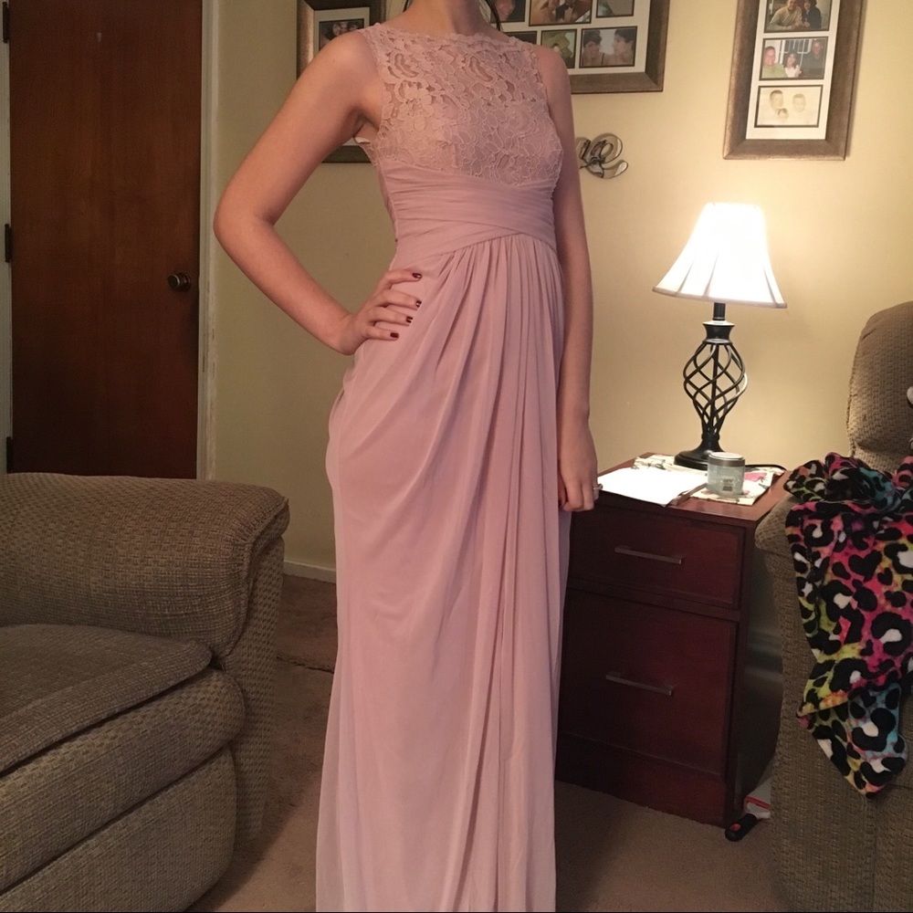 Blush lace bridesmaid dress